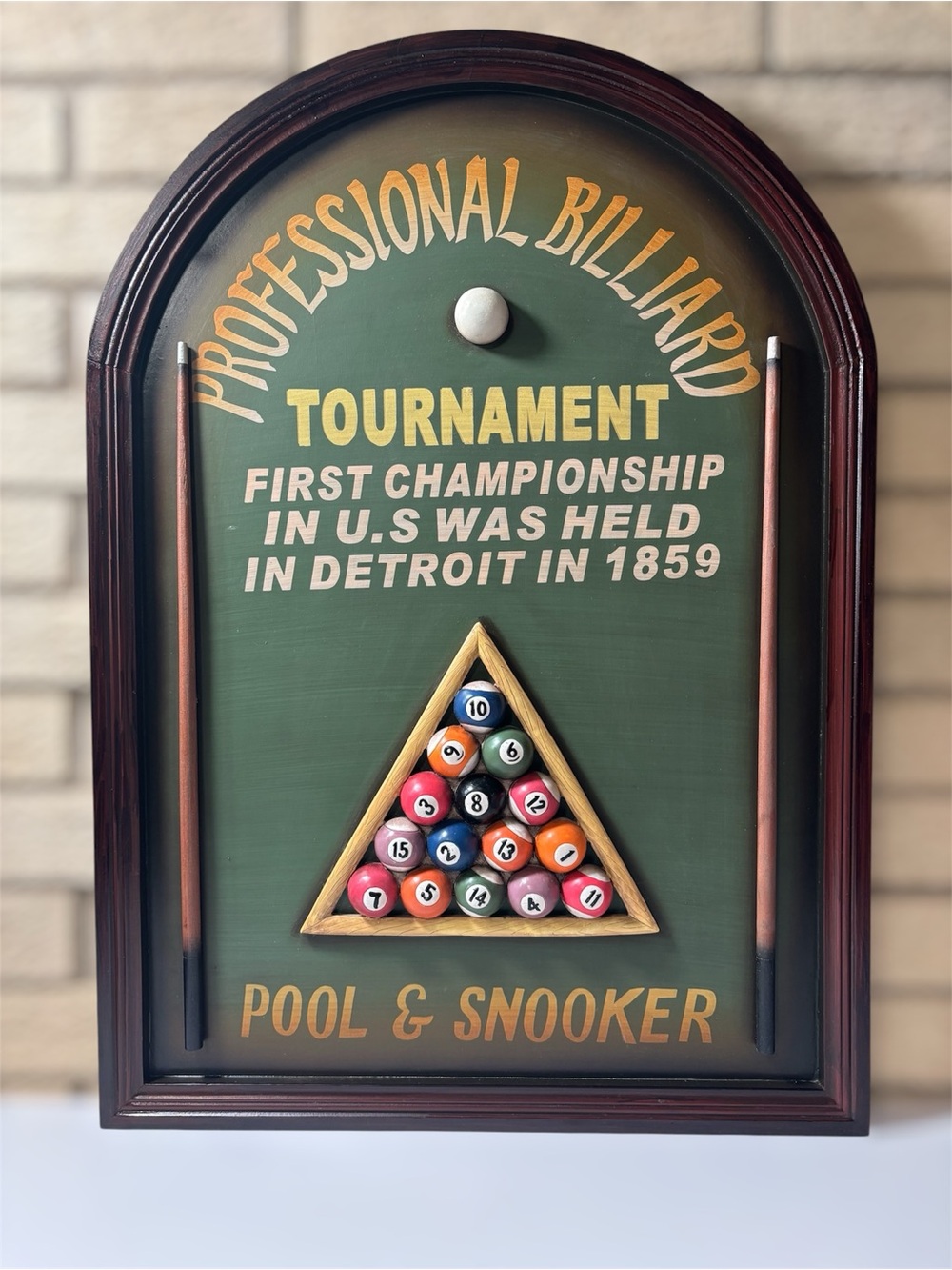 Vintage 3D Wooden Billards & Snooker Wall Sign Plaque